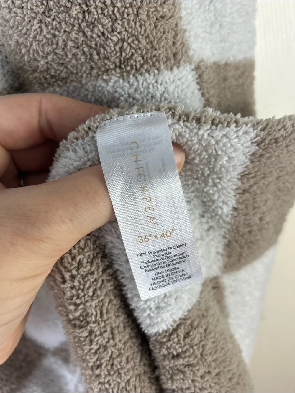 Chick Pea Chenille Baby Blanket Tan White Checkerboard Squares Soft Chickpea